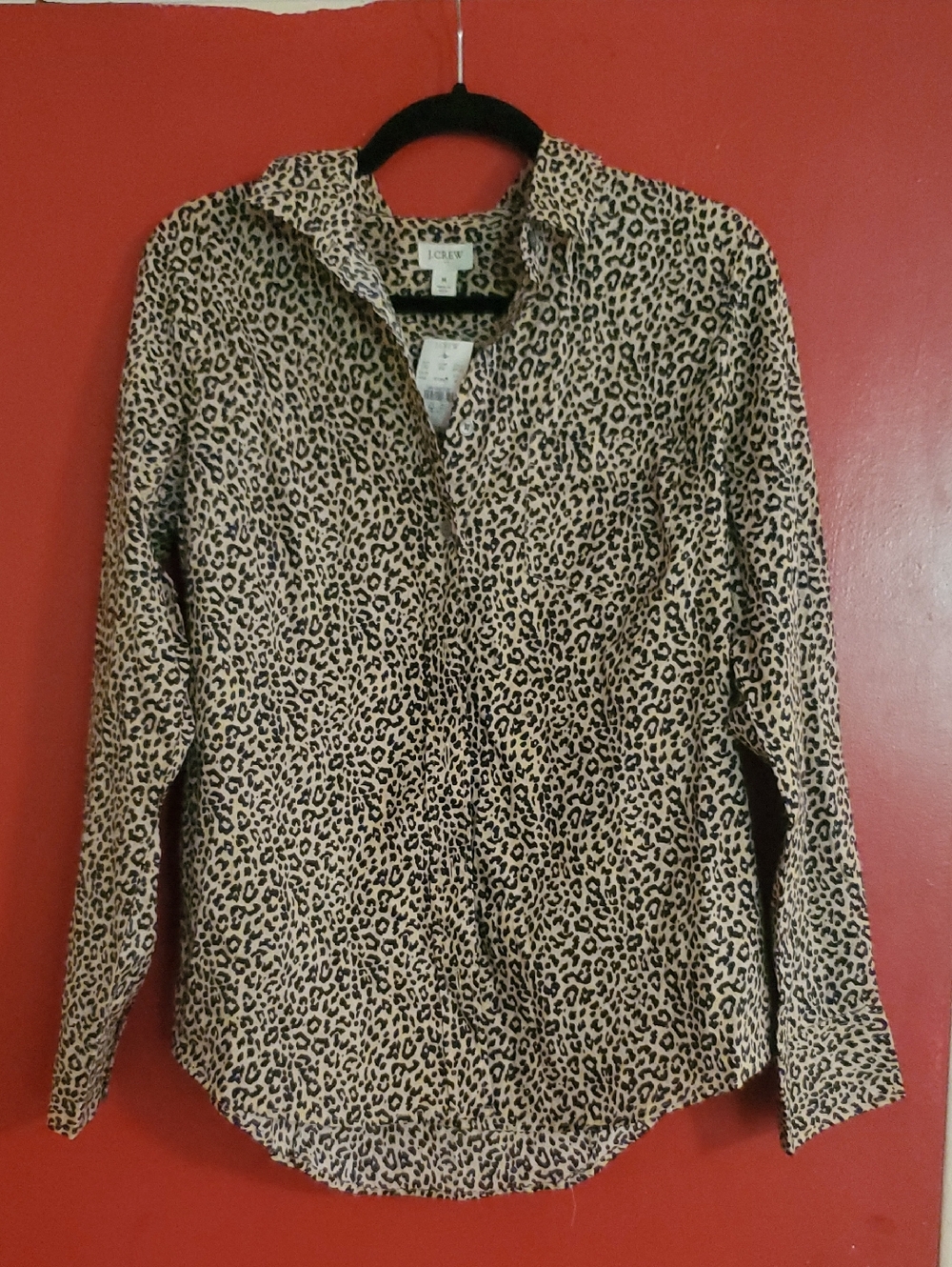 J. Crew Leopard Print Button-Down Shirt in Tan and Black 100% Cotton Lightweight